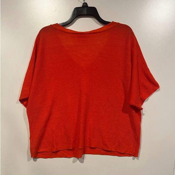 Eileen Fisher Fine Gauge Organic Linen Links Pullover Sweater Orange Relaxed Fit - Picture 2 of 3